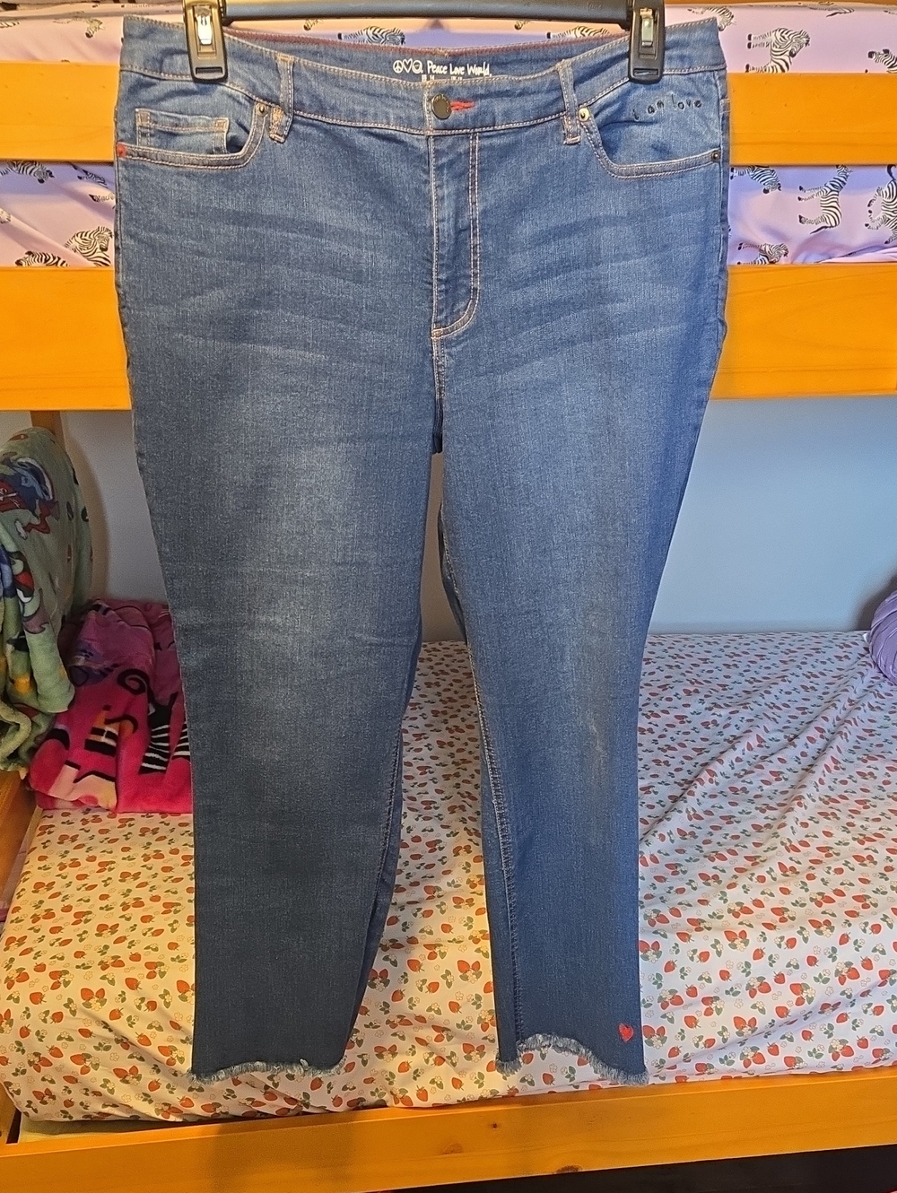 Peace Love World Mid Blue Ankle Crop Stretch Jeans with Raw Hem